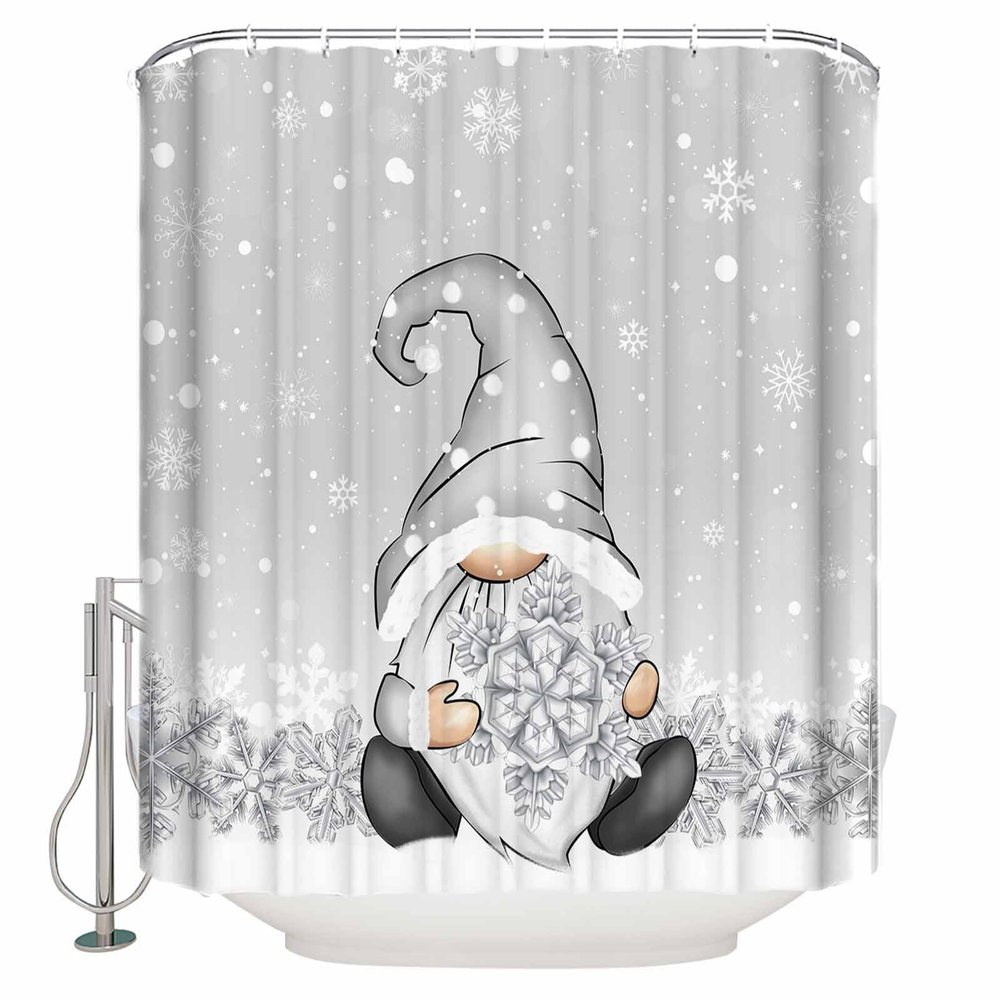 Christmas Shower Curtain, Winter Christmas Dwarf Snowflake Washable Shower Curtain with Hooks Bath Decor Fabric Shower Curtains for Bathroom, Hotel, Stalls, Bathtubs, 72x72 in