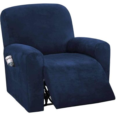 4-Pieces Velvet Stretch Recliner Cover, Sofa Cover, Arm Slipcover, Furniture Pector for 1 Cushion Sofa Slipcovers Thick Soft Washable Furniture Covers with Elastic Bottom (Navy)