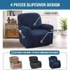 4-Pieces Velvet Stretch Recliner Cover, Sofa Cover, Arm Slipcover, Furniture Pector for 1 Cushion Sofa Slipcovers Thick Soft Washable Furniture Covers with Elastic Bottom (Navy) view 2
