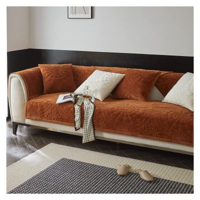 Circle Embroidery Quilted Sofa Couch Covers Bohemian Cotton Sectional Couch Cover Furniture Protectors Covers Solid Color Sofa Throw Slipcover All Season Sofa Towel Covers ( Color : Caramel , Size : 1