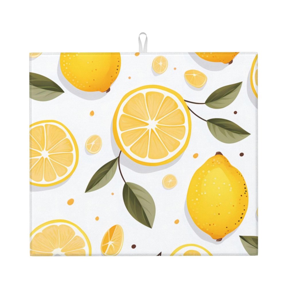 Yellow Lemon Dish Drying Mat - Reversible Microfiber Design - Absorbent And Versatile Kitchen Essential 18x16 Inch