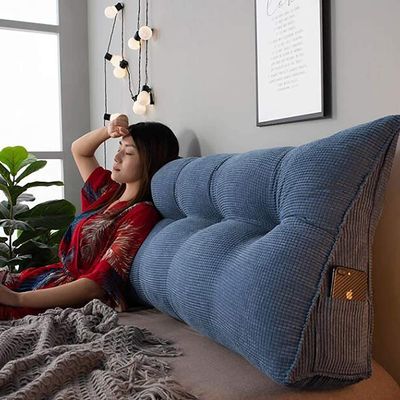 Reading Large Triangular Wedge Pillow,Positioning Support Backrest Cushion Soft Pillow for Sofa Bed Day Bed Washable Cover(Size:90x50x20cm(35x20x8inch),Color:Blue)