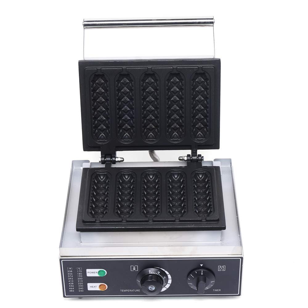 110V Nonstick 2-Shape Commercial Electric 5pcs Hot Dog Maker Machine Waffle Baker Electric Waffle Maker Muffin Machine Corn Dog for Family Breakfast Gift 1500W