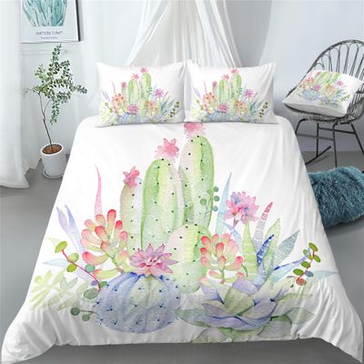 REALIN Cactus Plant Duvet Cover Set Scrub and Cactus Bedding Girl Boy Kids Bed Sets 2/3/4PCS Quilt Covers/Sheets/Pillow Shams,Twin/Full/Queen/King (C,Queen-228x228cm-4PCS)