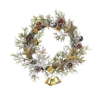 Christmas Wreath with Bell for Front Door, Holiday Indoor Outdoor Window Room Wall Decorative Garland, Winter Door Wreath,Christmas Porch Decor (Gold, 34cm*36cm)