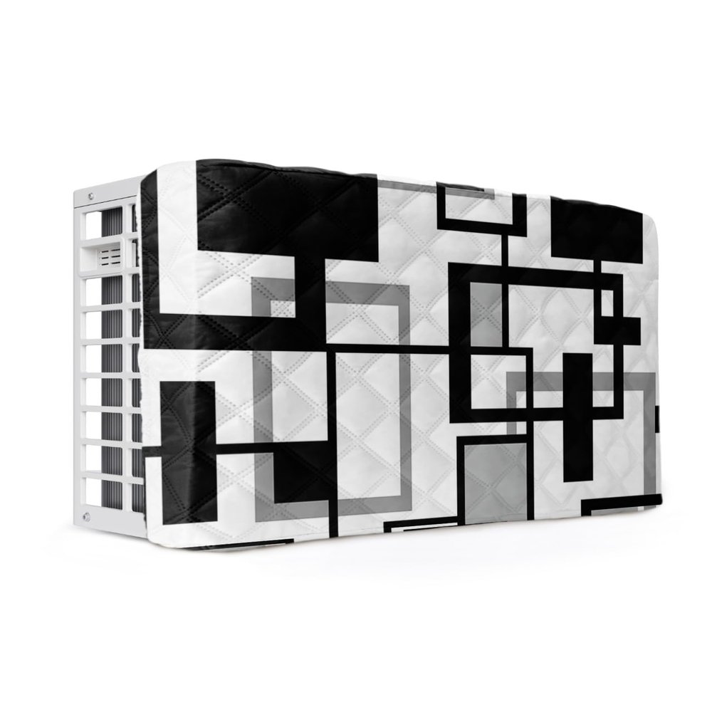 Indoor Air Conditioner Covers, Modern Art Geomrtry Black and White Gray Block Durable Insulation AC Covers for Inside Window Unit with Elastic Strap 25 x 18 x 3.5 inches
