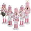 LIOOBO 5PCS Christmas Nutcracker Ornaments, Wooden Nutcracker Figures Small Pink Soldier Pendant Christmas Hanging Decoration Set for Xmas Tree, Table Decor Holiday Party Supplies 5Inch view 1