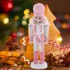 LIOOBO 5PCS Christmas Nutcracker Ornaments, Wooden Nutcracker Figures Small Pink Soldier Pendant Christmas Hanging Decoration Set for Xmas Tree, Table Decor Holiday Party Supplies 5Inch view 4