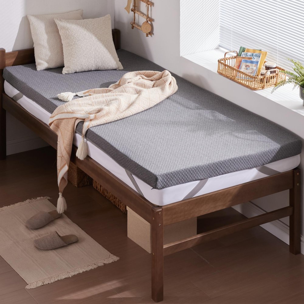 SINWEEK 2 Inch Gel Memory Foam Mattress Topper Twin XL Size/Twin Extra Long, Ventilated High Density Pad for Back Pain, Bed Topper with Removable Soft Cover, CertiPUR-US Certified,Grey