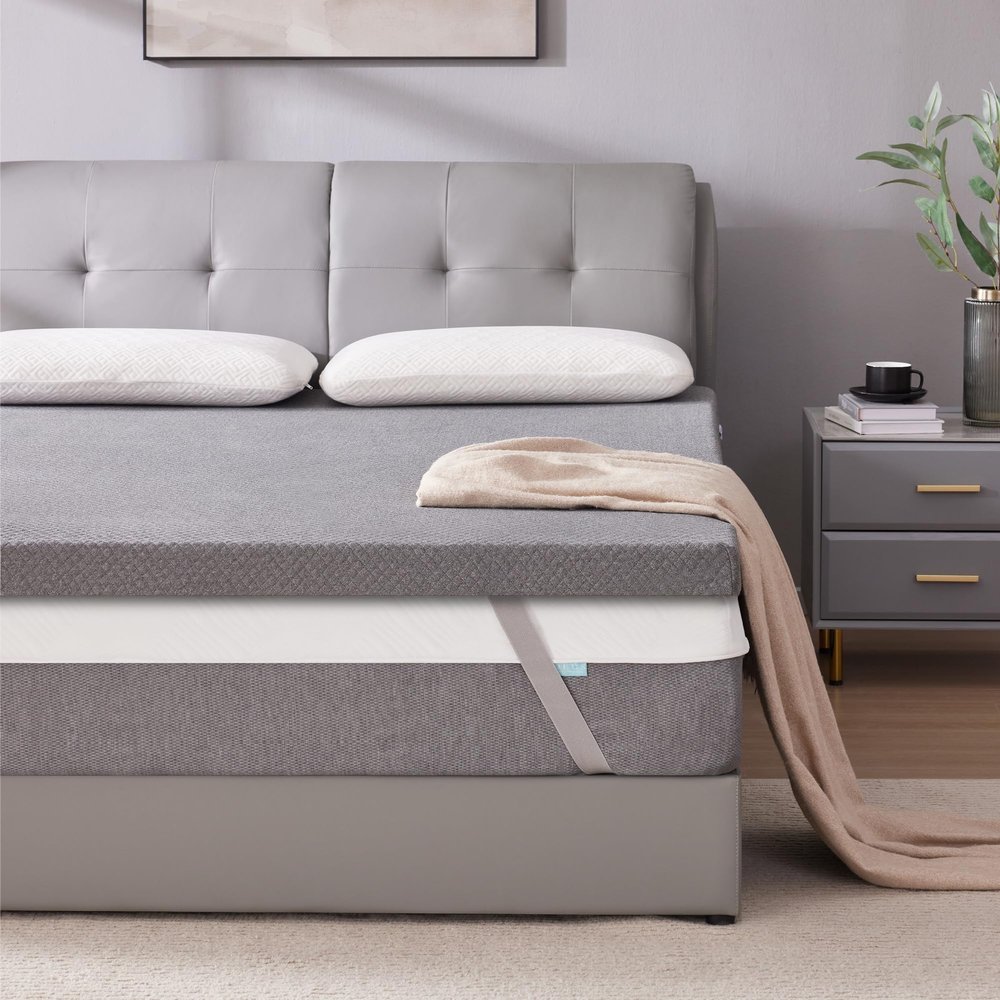 SINWEEK 3 Inch Gel Memory Foam Mattress Topper Queen Size, Pad for Back Pain, Bed Topper with Removable Soft Cover, CertiPUR-US Certified,Grey