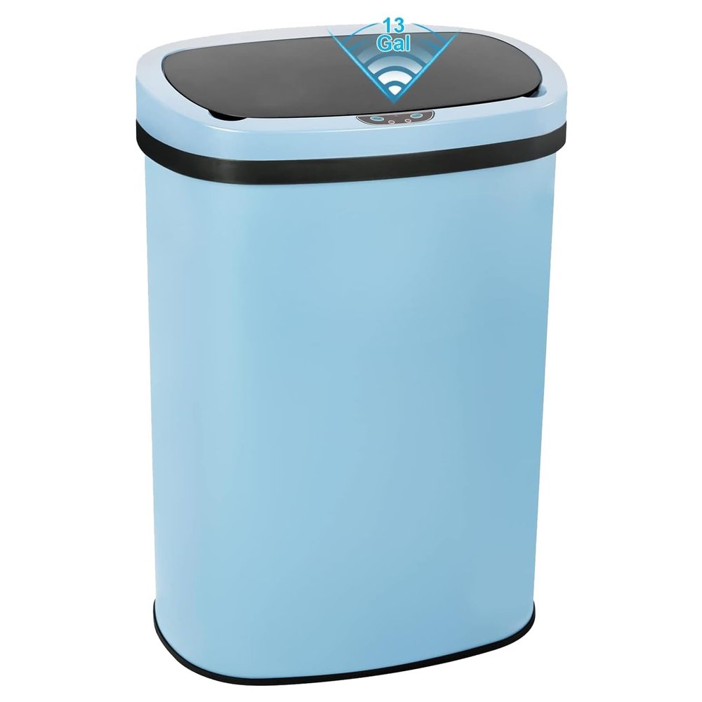Bigacc 13 Gallon Automatic Touchless Trash Can with Lid, 50L Capacity, Stainless Steel, Blue, 16 x 11 x 23 in