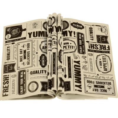 Chinco 300 Pieces Newsprint Wax Paper Sheets Newspaper Theme Food Wrap Paper Grease Resistant Tray Liners Waterproof Wrapping Tissue Food Picnic for Kitchen Baking Hamburger (Kraft Background)