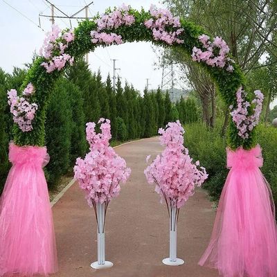 EdricShop 2.5m Metal Wedding Iron Arch Stand Decorative Artificial Flower Cherry Blossom for Wedding Arch Backdrop Party Road Guide - (Color: 14)