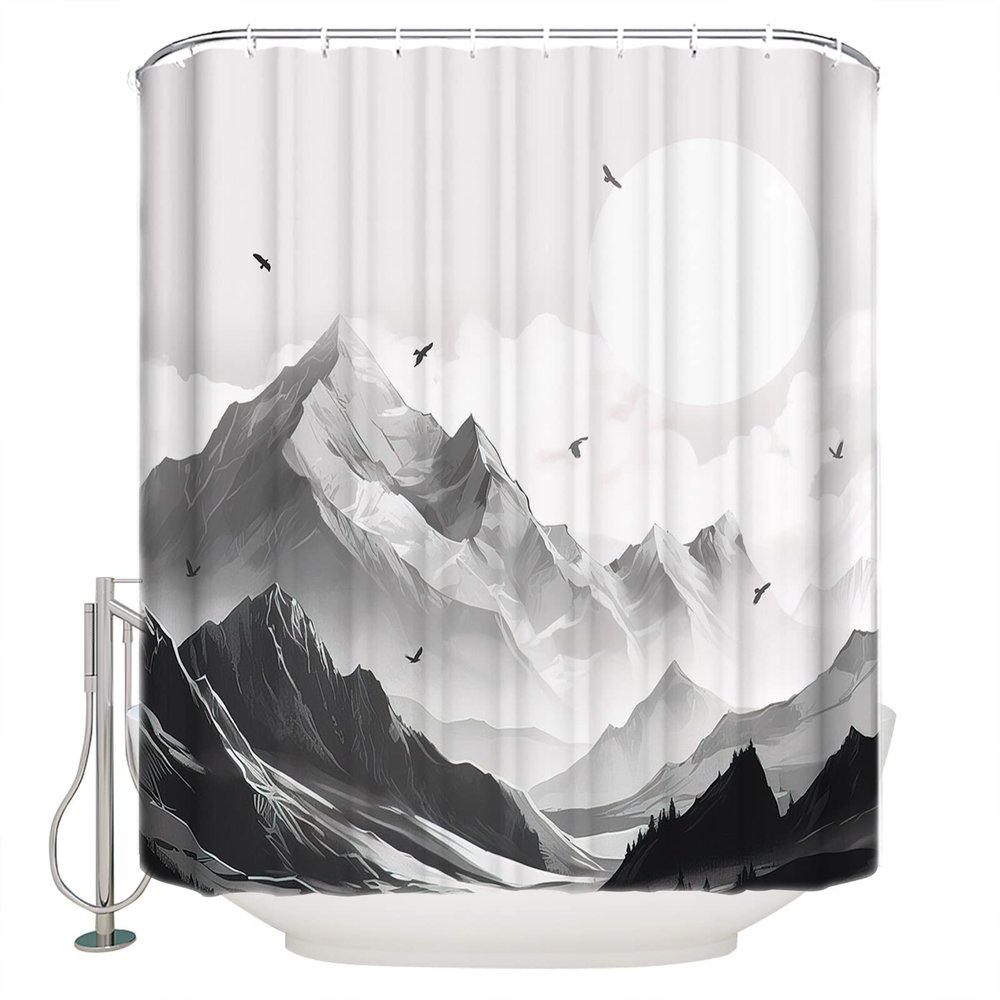 Shower Curtain, Mountain Peak Sun Eagle Natural Landscape Washable Shower Curtain with Hooks Bath Decor Fabric Shower Curtains for Bathroom, Hotel, Stalls, Bathtubs, 72x72 in