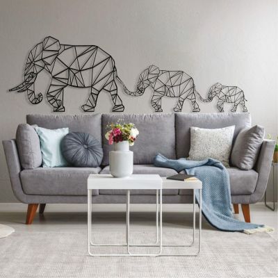 Cadeali Elephant Metal Wall Art, Elephant Metal Art Wall Decor, Metal Geometric Decor, Elephant Family, Large Metal Wall Art, Metal Wall Art for Living Room Bedroom (Black, 30" W x 10" H / 75x24cm)