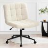 Criss Cross with Wheels, Upholstered Armless Legged Office Chair Height Adjustable, Comfy Desk Chair with Wide Thicken Seat, Computer Chairs for Living Room, Study Room, Home Office, IvoryWhite view 1