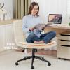 Criss Cross with Wheels, Upholstered Armless Legged Office Chair Height Adjustable, Comfy Desk Chair with Wide Thicken Seat, Computer Chairs for Living Room, Study Room, Home Office, IvoryWhite view 4