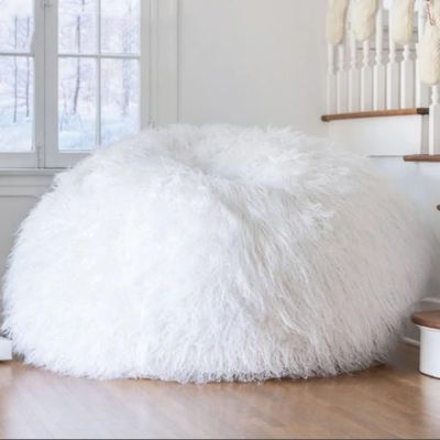 3/4ft Faux Fur Bean Bag Cover Without Filler Beanbag Chair Pouf Bed Ottoman Puff Salon Christmas Deco Futon Sac (Color : White, Size : 4ft-D120cm-cover)