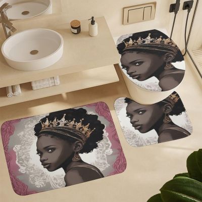 ZGDPBYF Elegant Black Girl with Crown in A Beautiful, 3 Piece Bath Mats Black Girl Waterproof Non Slip Bath Mat Set, Washable Rug for Bathroom,-3-Piece Set