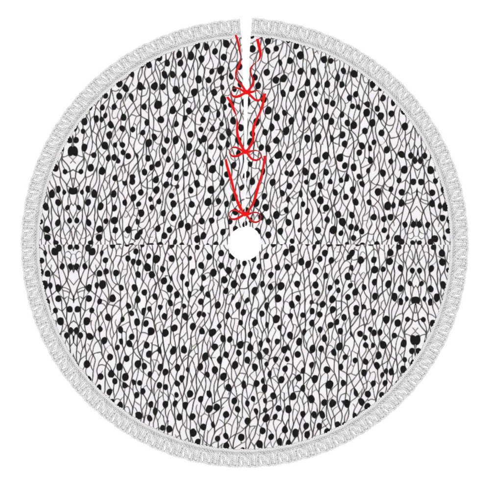 Black and White Dots Printed Pattern Print Tassel Christmas Tree Skirt Xmas Tree Skirt Holiday New Year Party Christmas Party Decor. 30 in 36 in 48 in