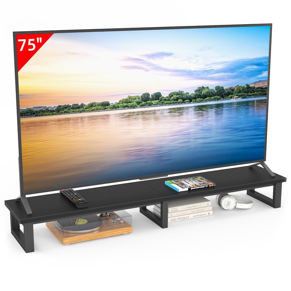 YAOHUOO 59" Large TV Riser for 32-75 inch TV, TV Riser Stand Shelf with Steel Legs, Tabletop TV Stand Riser for Home Office,Black