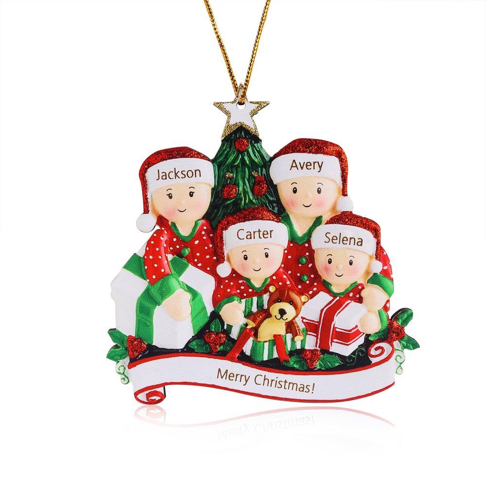 2023 Personalized Family Christmas Tree Ornament, Hand-Painted Polyresin Christmas Tree Hanging Pendant, Customized Family Name Christmas Decorations (03)