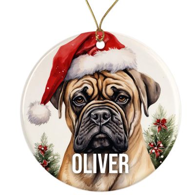 Bullmastif Personalized Dog Ornament - Pet Ornament for Christmas Tree - 3" Round Ceramic - Printed in USA - Choose from 200 Breeds - Dog Mom - Dog Dad - Xmas Decoration DOG050