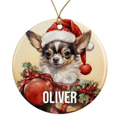 Chihuahua Personalized Pet Ornament for Christmas Tree - 3" Round Ceramic - Printed in USA - Choose from 200 Breeds - Dog Mom/Dad - Xmas Decoration DOG063