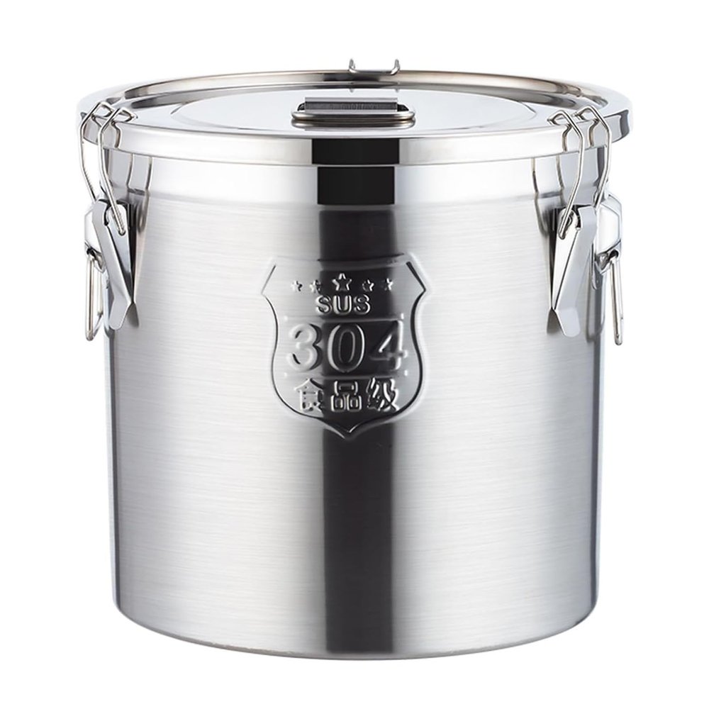 304 Stainless Steel Sealed Bucket 2020cm/6L, Bucket Pot with Lid and High Elastic Buckle, Stainless Steel Milk Transport Cans Wine Pail for Milk/Oil/Wine/Soup Storage
