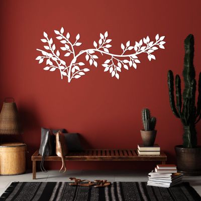 Metal Tree Leaf Wall Decor, Ivy Tree Metal Decor, Tree Branch Wall Decor, Tree Wall Art Decor, Bay Leaf Tree Metal Wall Decor, Metal Palm Tree Wall Art, Metal Wall Art for Living Room (White, 15 x 35 inch / 38 x 90 cm)