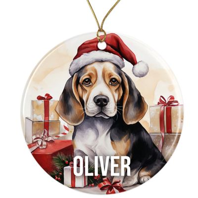 Beagle Personalized Dog Ornament - Pet Ornament for Christmas Tree - 3" Round Ceramic - Printed in USA - Choose from 200 Breeds - Dog Mom - Dog Dad - Xmas Decoration DOG020