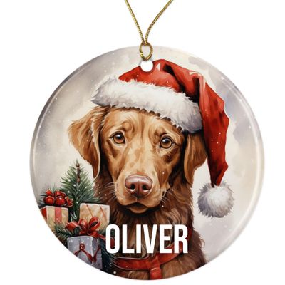 Chesapeake Bay Retriever Personalized Dog Ornament - Pet Ornament for Christmas Tree - 3" Round Ceramic - Printed in USA - Choose from 200 Breeds - Dog Mom - Dog Dad - Xmas Decoration DOG060