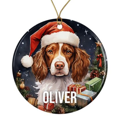 Brittany Spaniel Personalized Dog Ornament - Pet Ornament for Christmas Tree - 3" Round Ceramic - Printed in USA - Choose from 200 Breeds - Dog Mom - Dog Dad - Xmas Decoration DOG042