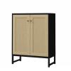 Panana Rattan Decorated 2 Doors Storage Cabinet Accent Cabinet Living Room Cupboard Kitchen Sideboard Buffet Table (Black) view 1