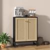 Panana Rattan Decorated 2 Doors Storage Cabinet Accent Cabinet Living Room Cupboard Kitchen Sideboard Buffet Table (Black) view 2