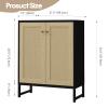 Panana Rattan Decorated 2 Doors Storage Cabinet Accent Cabinet Living Room Cupboard Kitchen Sideboard Buffet Table (Black) view 3