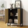 Panana Rattan Decorated 2 Doors Storage Cabinet Accent Cabinet Living Room Cupboard Kitchen Sideboard Buffet Table (Black) view 4