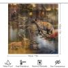 FBMLBRB Vintage Old Wood Board Cabin 4 Pcs Waterproof Shower Curtain Set,Rustic Hunting Theme Forest Wildlife Elk Bear with Waterproof Toilet Cover Shower Mat Rugs view 2