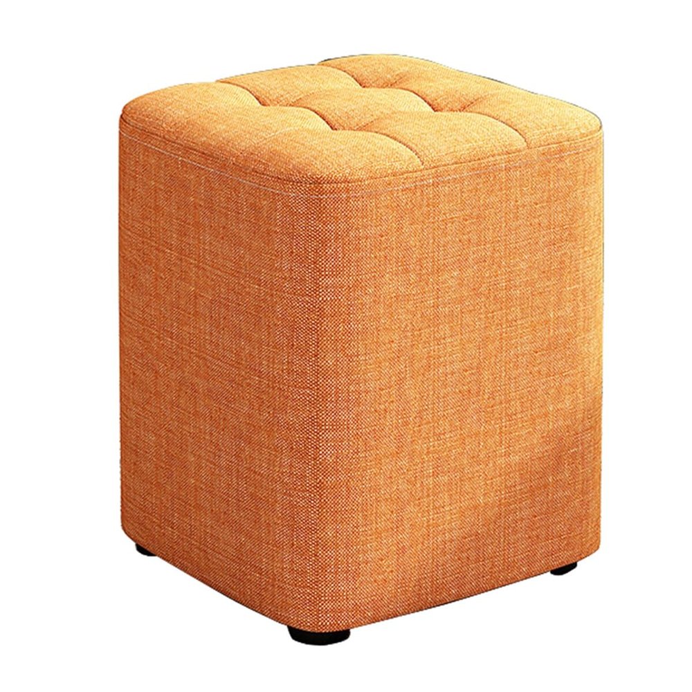 Junpllvic Footstool Ottoman Dressing Stool with Linen Upholstered Seat Footrest, Wood Change Shoes Stool for Bedroom, Living Room Children's Room Hallway 29x29x35cm (Color : Orange)