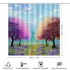 Rustic Farm Plant Lavender 4 Pcs Waterproof Shower Curtain Set,Watercolor Nature Landscape Spring Floral Trees Sky Clouds with Waterproof Toilet Cover Shower Mat Rugs view 2