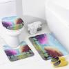 Rustic Farm Plant Lavender 4 Pcs Waterproof Shower Curtain Set,Watercolor Nature Landscape Spring Floral Trees Sky Clouds with Waterproof Toilet Cover Shower Mat Rugs view 4