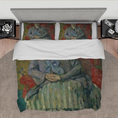 RIVINE Paul CZanne Style Duvet Cover 3 Pieces Portrait of Madame Cezanne in The Red Armchair, 1877 Bedroom Bedding Sets with 2 Pillow Shams Queen