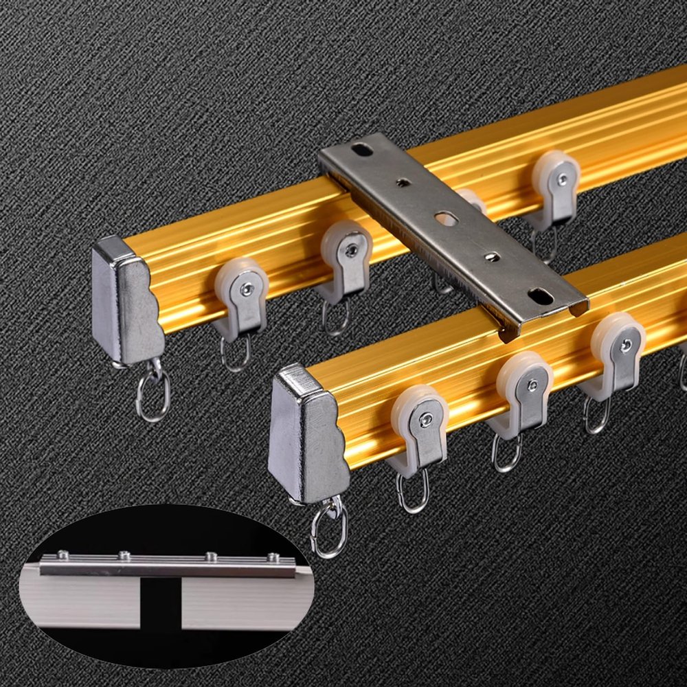 JEDAL Curtain Double Track System 3.3ft-13.1ft, Bendable Curtain Rail Made of Thickened Aluminum Alloy, Ceiling Curtain Track for Living Room Bedroom Room Shower Divider (Color : Gold, Size : 3.3ft)
