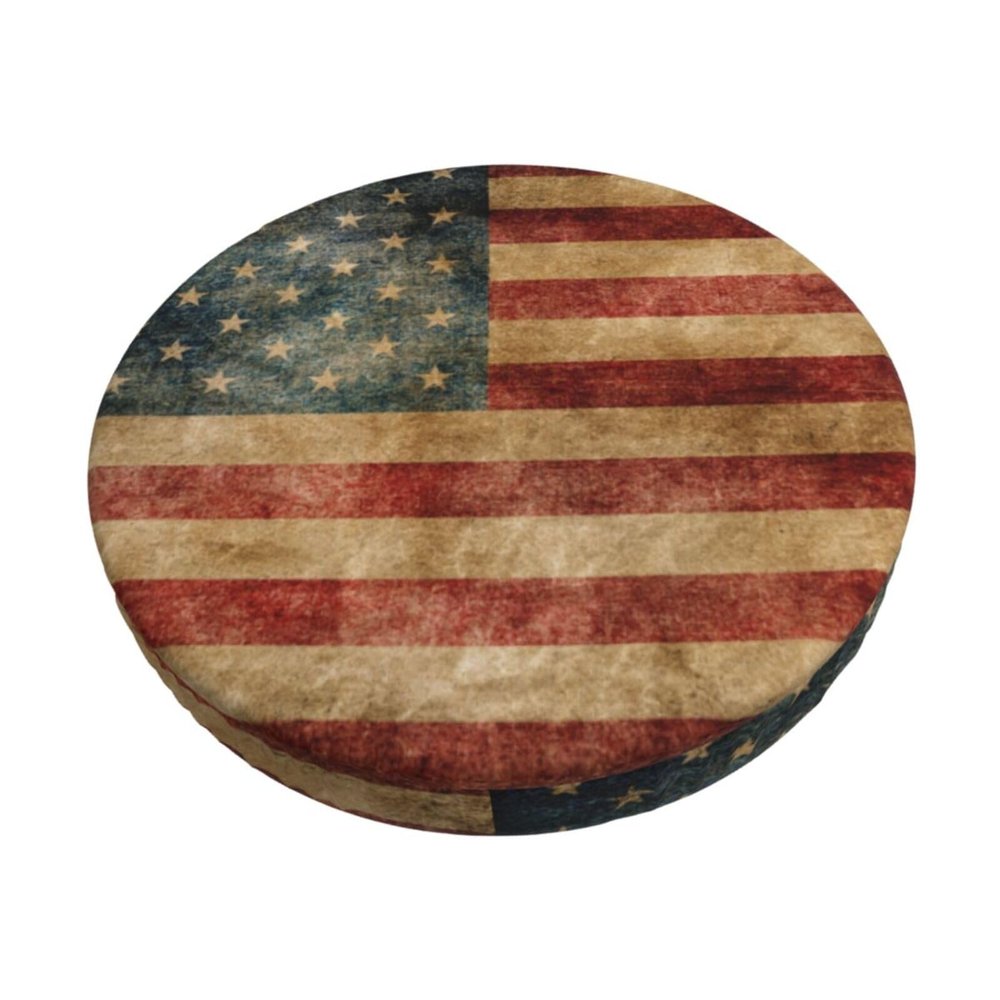 SHIRMDIY American Flag 2 Pcs Stretchable Round Bar Stool Covers, Retro Stars Red Blue Washable Elastic Stool Cushion Seat Covers for Room Home Party Decor 13 inch