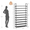 VTRIN 10 Tier Shoe Rack Tall Large Capacity 50 Pair Wide Shoe Organizer with Two Hooks Sturdy Metal Shoe Shelf for Entryway, Closet, Bedroom view 3