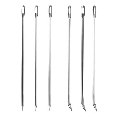 Ofargo Meat Trussing Needles, Roasting Trussing Needles for Lacing Roast Turkey, Chicken, Pork Skin, Whole Hog, Lamb, and Rotisserie Pig; 3pcs Curved Needles and 3pcs Straight Needles; 6pcs in All