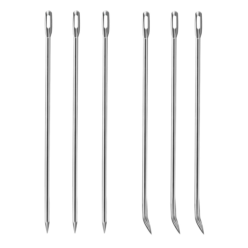 Ofargo Meat Trussing Needles, Roasting Trussing Needles for Lacing Roast Turkey, Chicken, Pork Skin, Whole Hog, Lamb, and Rotisserie Pig; 3pcs Curved Needles and 3pcs Straight Needles; 6pcs in All