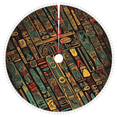 Exotic Tribe Theme Christmas Tree Skirt with Pom Pom Trim Xmas Tree Skirt for Holiday Party Soft Christmas Decorations Christmas Tree Mat Base Cover for New Yea Decoration