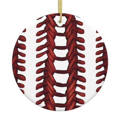 Baseball Softball Laces Christmas Ornament Round Ceramic Ceramic Hanging Ornaments for Home Decor Christmas Decorations with Gold Rope Xmas Tree Ceramic Hanging for Holiday Party