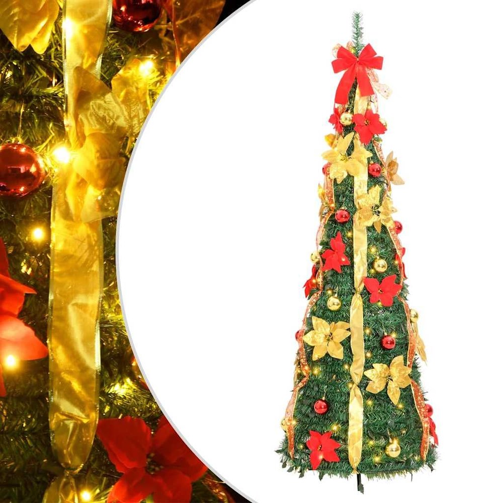 Artificial Christmas Tree Green, Warm White, Red, Gold PVC, Metal vidaXL